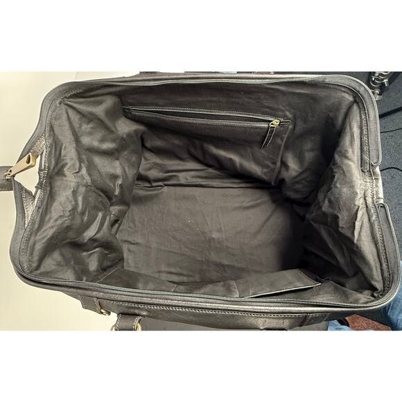 FOSSIL Men Black Leather Duffel Dr Bag Style Weekender Overnight Travel Carry-On - Picture 9 of 12